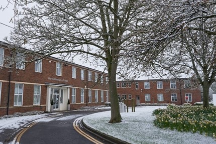 Harwell innovation centre on a snowy day