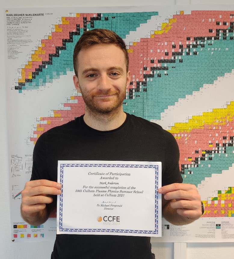 Mark Anderton with CCFE 58th Plasma Physics Summer School completion certificate.